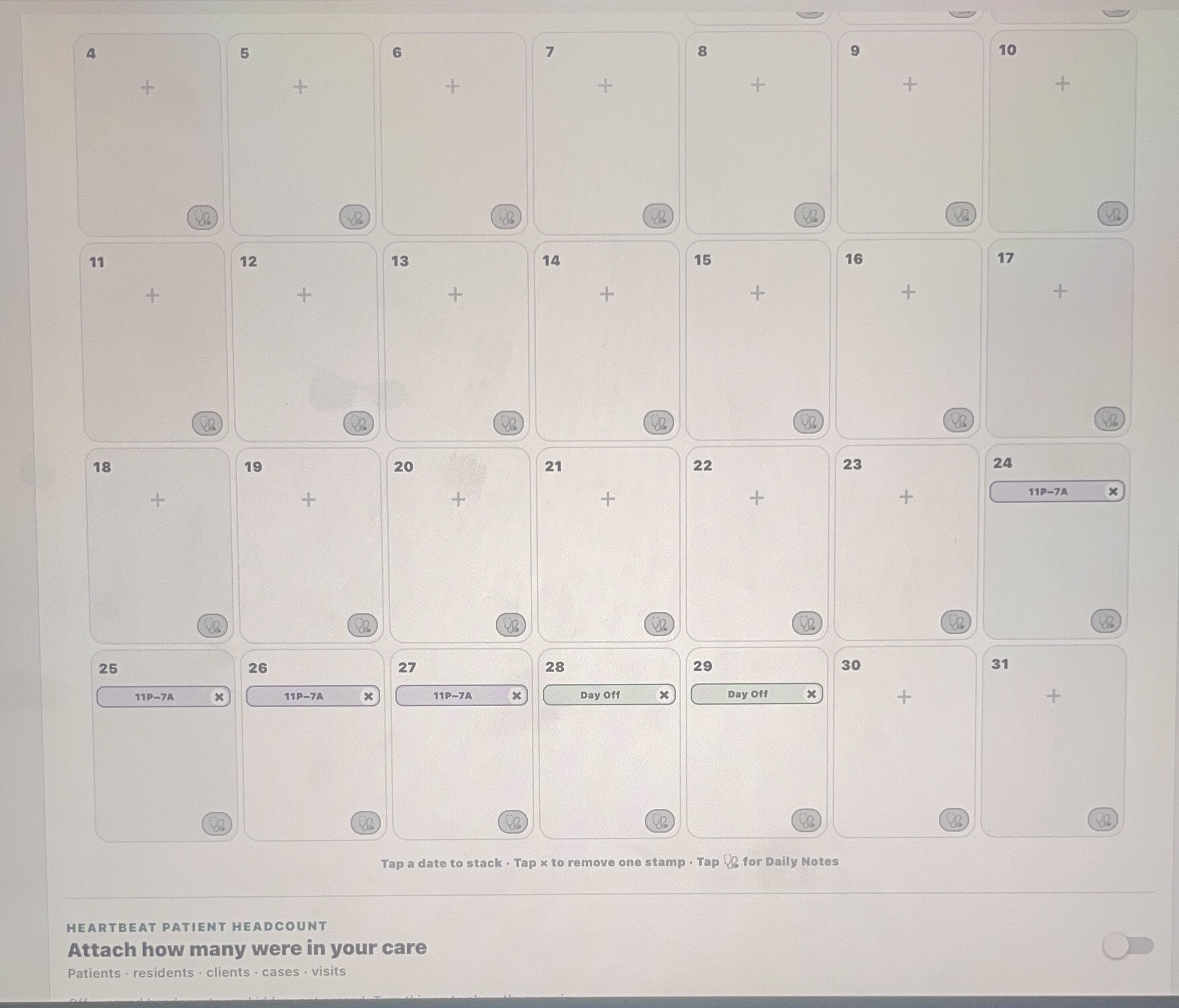 Elite Nurse Shift Tracker: Shift calendar + headcount